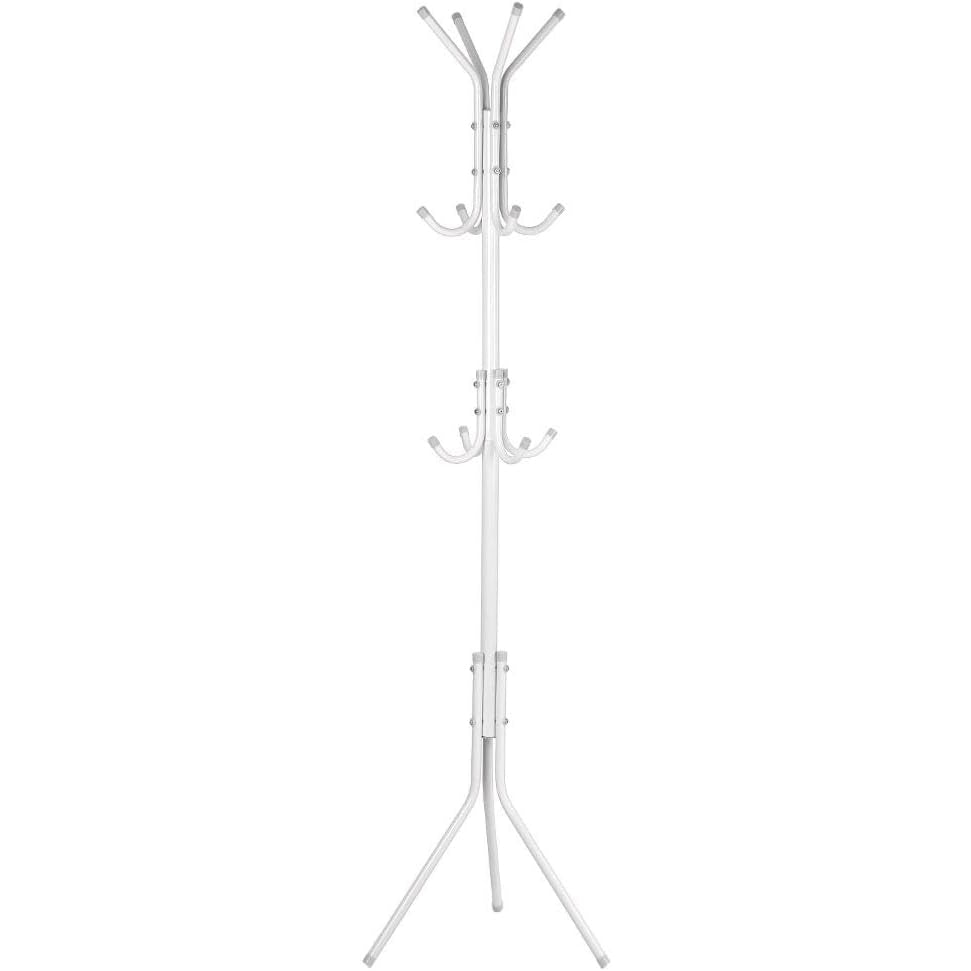 Ejoyous Coat Rack Stand, 10 Hooks Free Standing Hat Hanger Metal Hall Tree Clothes Holder Storage Stand for Home Enterway Entryway Hanging Jacket, Garment, Scarves, Handbags, Umbrella (White) - Medaid International