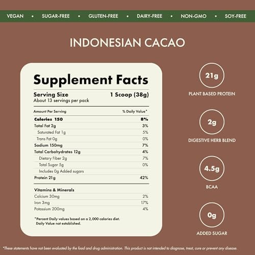 cosmix No Nonsense Plant Protein, Organic Brown Rice & Pea Isolate, Easy Digestion, 24G Protein/Serving, Gluten & Lactose Free Real Indonesian Cacao 500 G (Pack of 1) - Medaid International