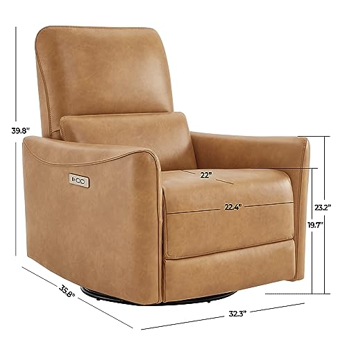 CHITA Power Recliner Chair Swivel Glider, FSC Certified Upholstered Faux Leather Living Room Nursery Reclining Sofa Chair with Lumbar Support, Cognac Brown|B09BYSRP2V