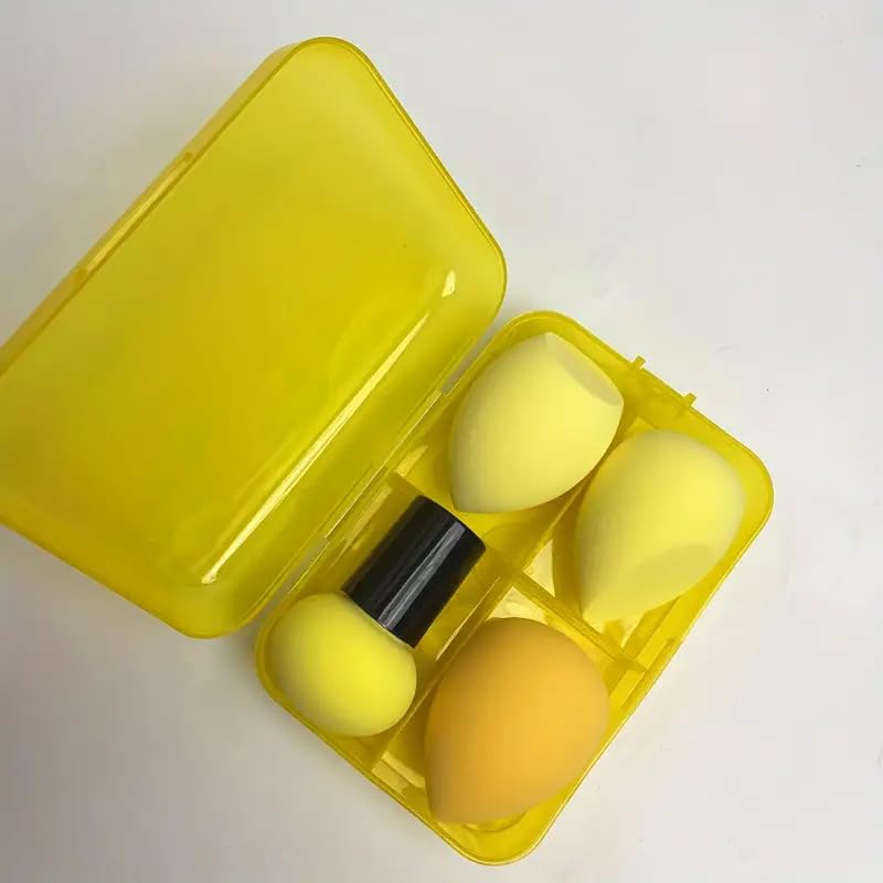 Makeup Sponge Set Blender Sponges for Liquid, Cream, and Powder, 3 Beauty Sponges Blending Blenders + 1 Mushroom Head, Easy Makeup Soft Long-lasting (Yellow one box) - Medaid International