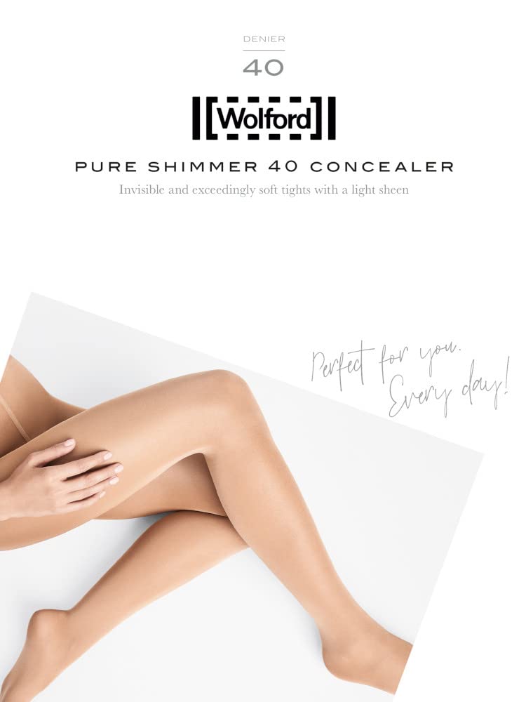 Wolford Pure Shimmer 40 Denier Concealer Tights For Women Soft Feel Flawless Legs Bonded Seams Wide Essential Sheer Hosiery | Color Caramel Beige| Large - Medaid International