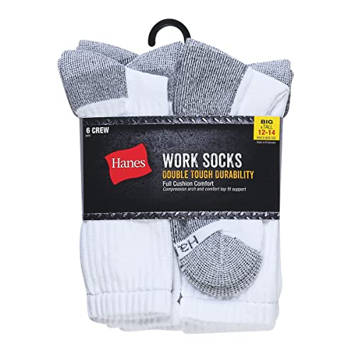 Hanes mens Crew Socks, 6-pair Pack Work Sock, White, 6 12 US - Medaid International