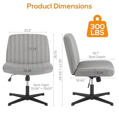 DUMOS Criss Cross Chair Legged Office Wide Comfy Desk Seat, No Wheels Armless Computer Task Seating, Swivel Vanity Home Height Adjustable - Medaid International