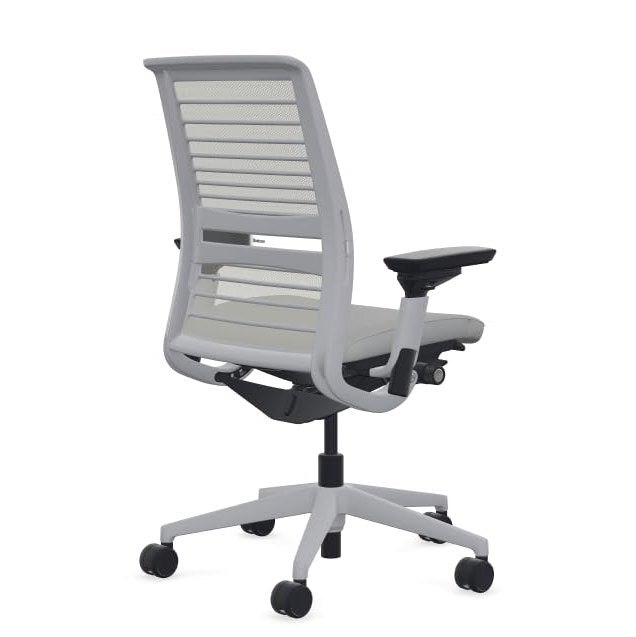 Steelcase Think Office Chair - Ergonomic Work Chair - Lumbar Support - 4D Arms - Platinum Solid Frame with 3D Knit Back - Nickel Fabric with Wheels for Hard Flooring - Medaid International