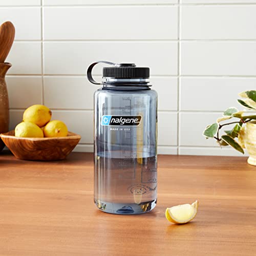Nalgene Leak Proof Tritan BPA-Free Water Bottle - 32 oz Wide Mouth - Made in the USA for Outdoor Use & Daily Hydration (Grey w/Black Lid)|B0B9T4KCV7