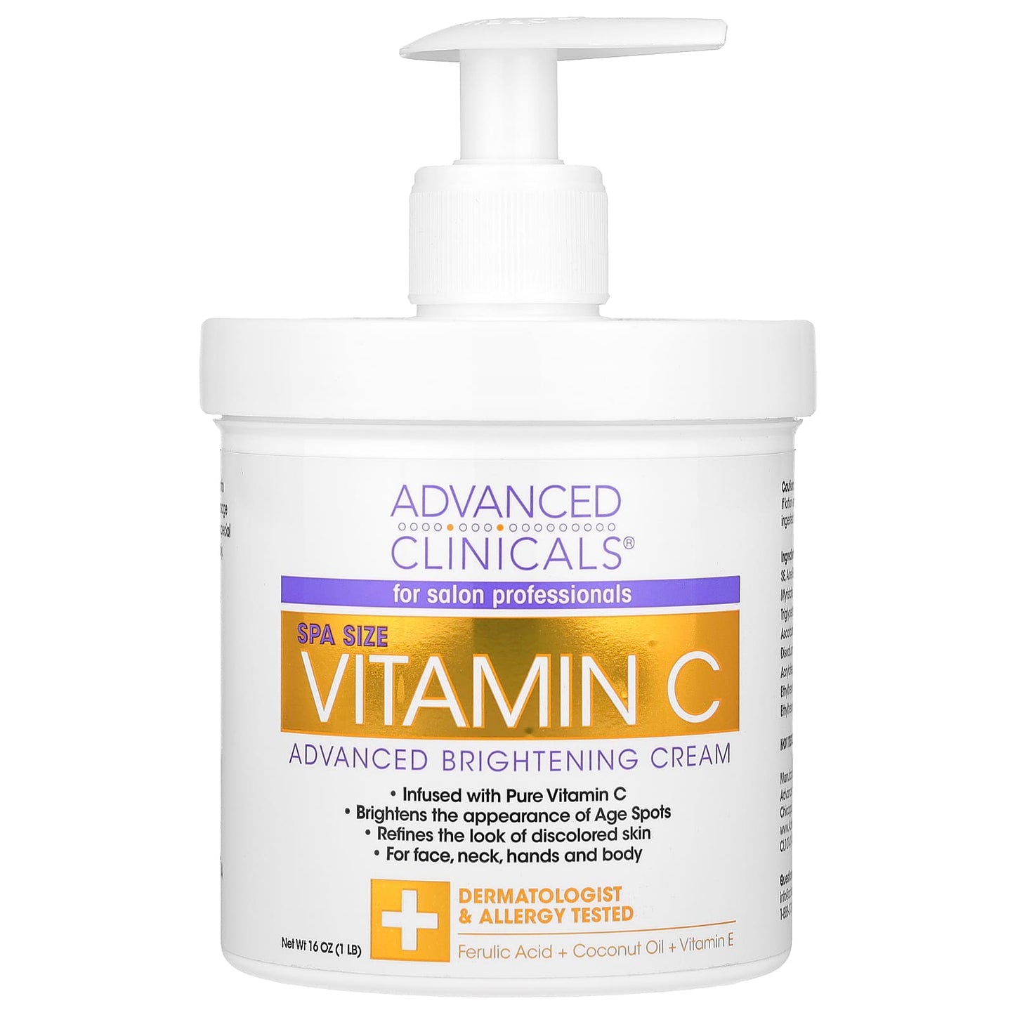 Advanced Clinicals, Vitamin C, Advanced Brightening Cream, 1 lb (16 oz) - Medaid International