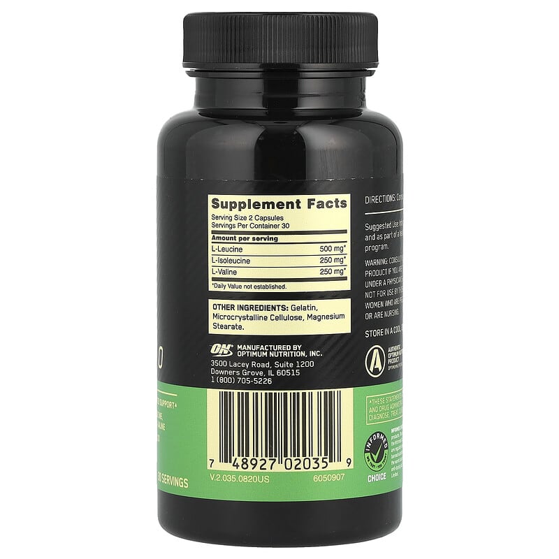Optimum Nutrition, BCAA 1000, 1,000 mg, 60 Capsules (500 mg per Capsule) - Medaid International