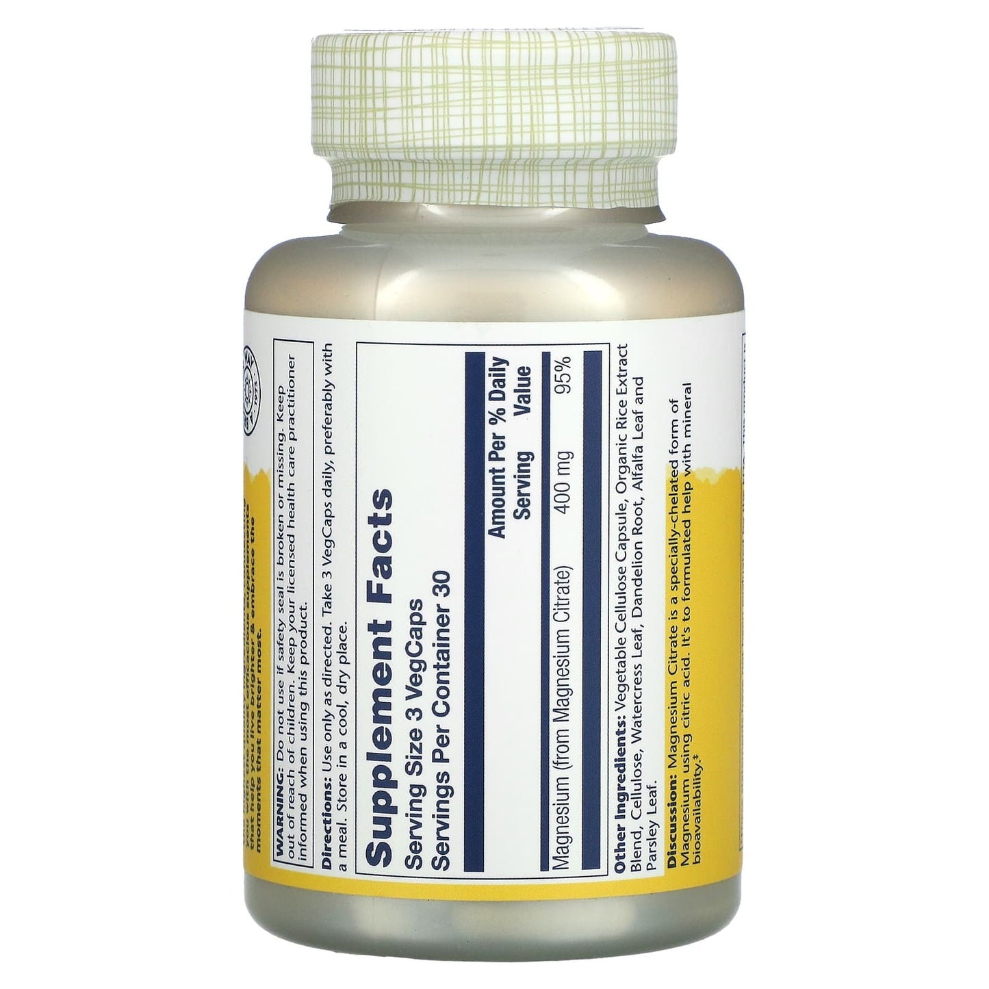 Solaray, Magnesium Citrate, 400 mg, 90 Capsules (133 mg per Capsule) - Medaid International