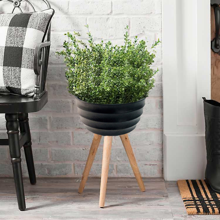 43 CM, Classic Outdoor/Indoor Cylindrical Planter with 3 Wooden Legs - Medaid