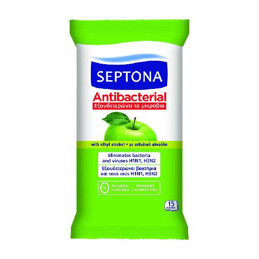 Septona Antibacterial Wipes Green Apple 15 Wipes - Medaid International