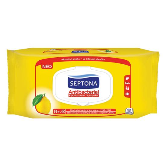 Septona Antibacterial Wipes With Lemon Fragrance 60 Wipes - Medaid International