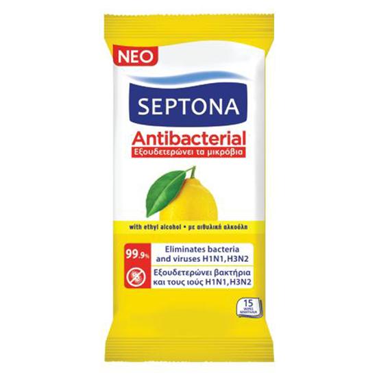 Septona Antibacterial Wipes With Lemon Fragrance 15 Wipes - Medaid International
