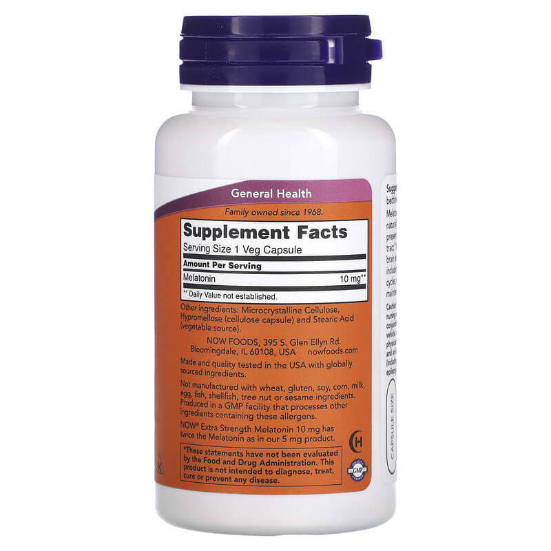 NOW Foods, Extra Strength Melatonin, 10 mg, 100 Veg Capsules - Medaid International
