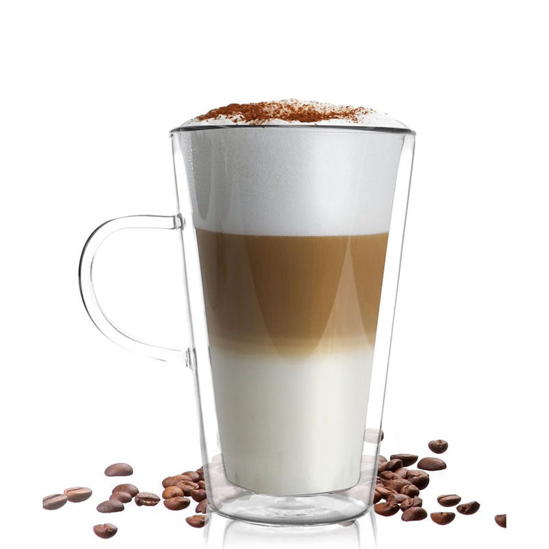 450 ML Double Wall Clear Glass Mug with Wide Handle Thermal Insulated Cups for Coffee Tea Milk Hot and Cold Drinks - Medaid International