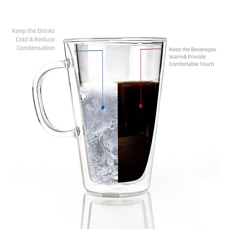 450 ML Double Wall Clear Glass Mug with Wide Handle Thermal Insulated Cups for Coffee Tea Milk Hot and Cold Drinks - Medaid International
