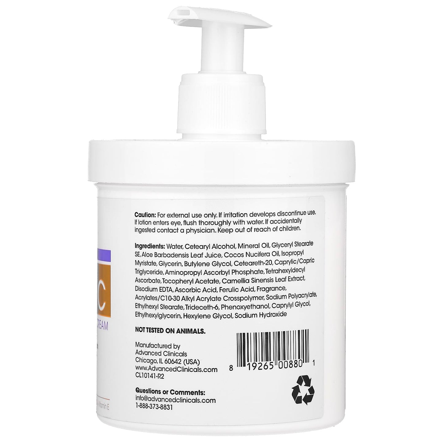 Advanced Clinicals, Vitamin C, Advanced Brightening Cream, 1 lb (16 oz) - Medaid International
