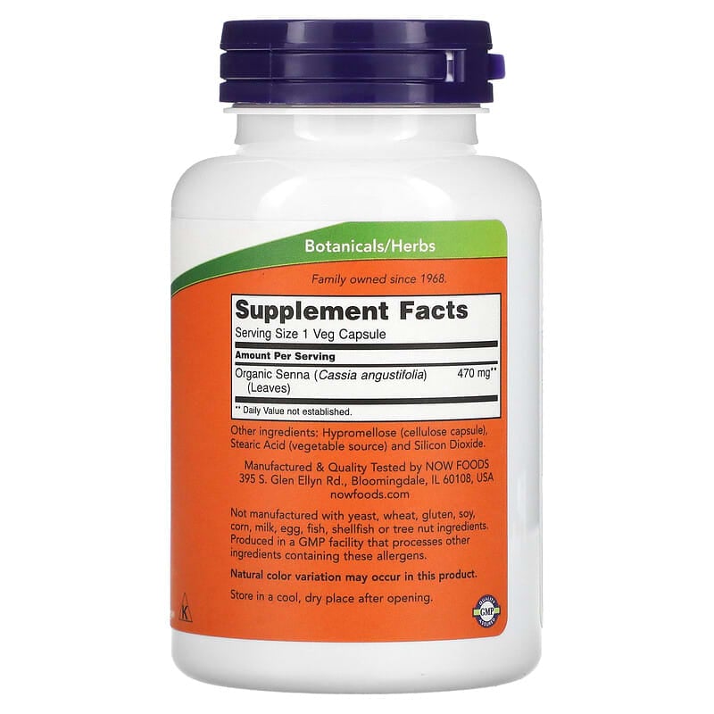 NOW Foods, Senna Leaves, 470 mg, 100 Veg Capsules - Medaid International