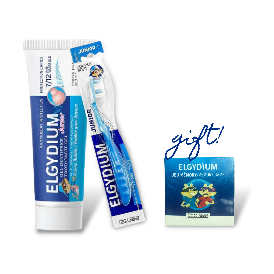 Elgydium Junior Bubble Toothpaste 50ml + Elgydium Junior Toothbrush Ages 7 to 12 + FREE Memory Game - Medaid International