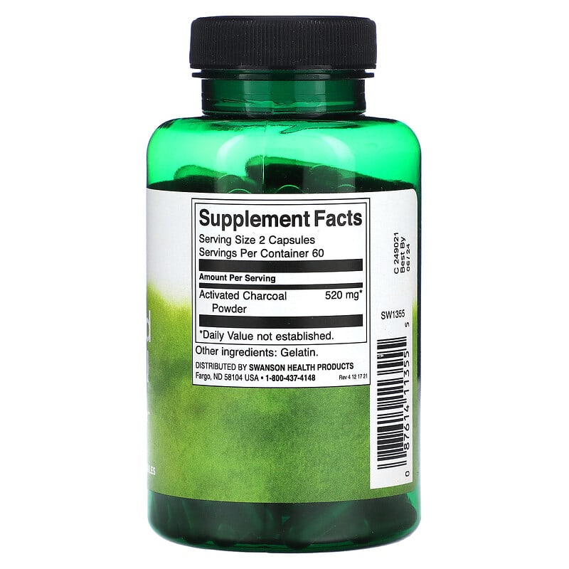 Swanson, Activated Charcoal, 260 mg, 120 Capsules - Medaid International