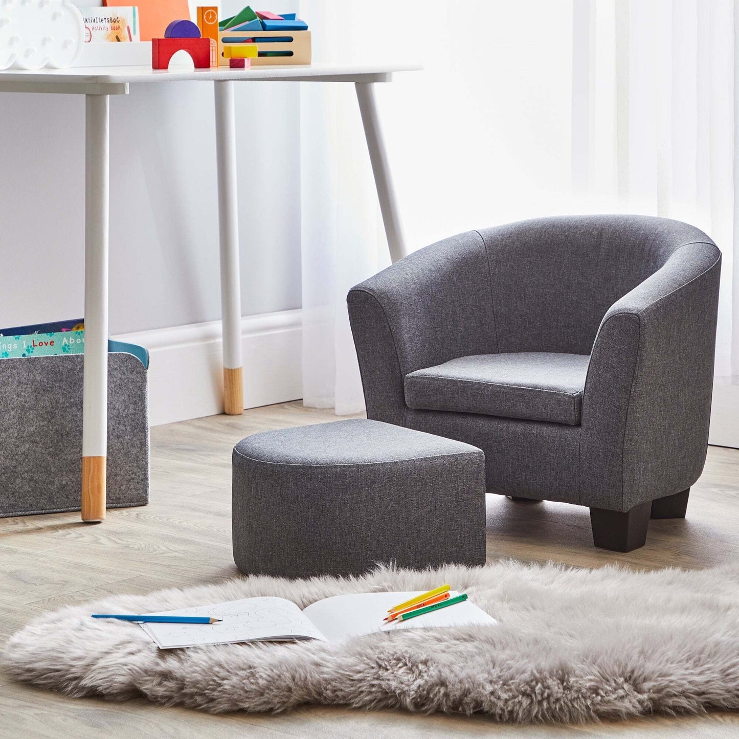 Miila Kids Grey Sofa With Footstool, Child-Sized Comfort