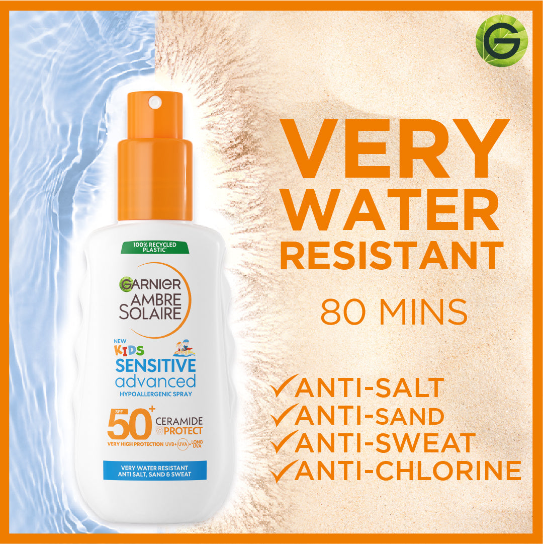 Garnier Ambre Solaire Sensitive Advanced SPF 50+ Ceramide Protect Sunscreen Spray For Kids 150ml - Medaid