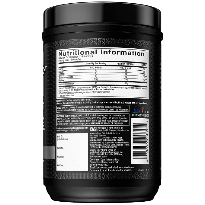 Muscletech Creatine Monohydrate Powder, Platinum Pure - Unflavored Micronized Creatine for Men & Women - Workout Supplements for Performance, Muscle Recovery & Builder-(80 Servings) Packaging May Vary - Medaid International