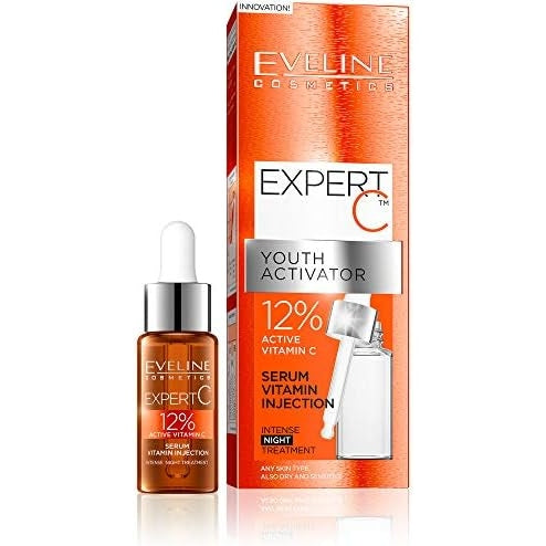 Eveline Cosmetics Expert C Youth Activator Intense Night Treatment Serum | Infused with 12% Active Vitamin C | For All Skin Types including Sensitive | 18ml - Medaid