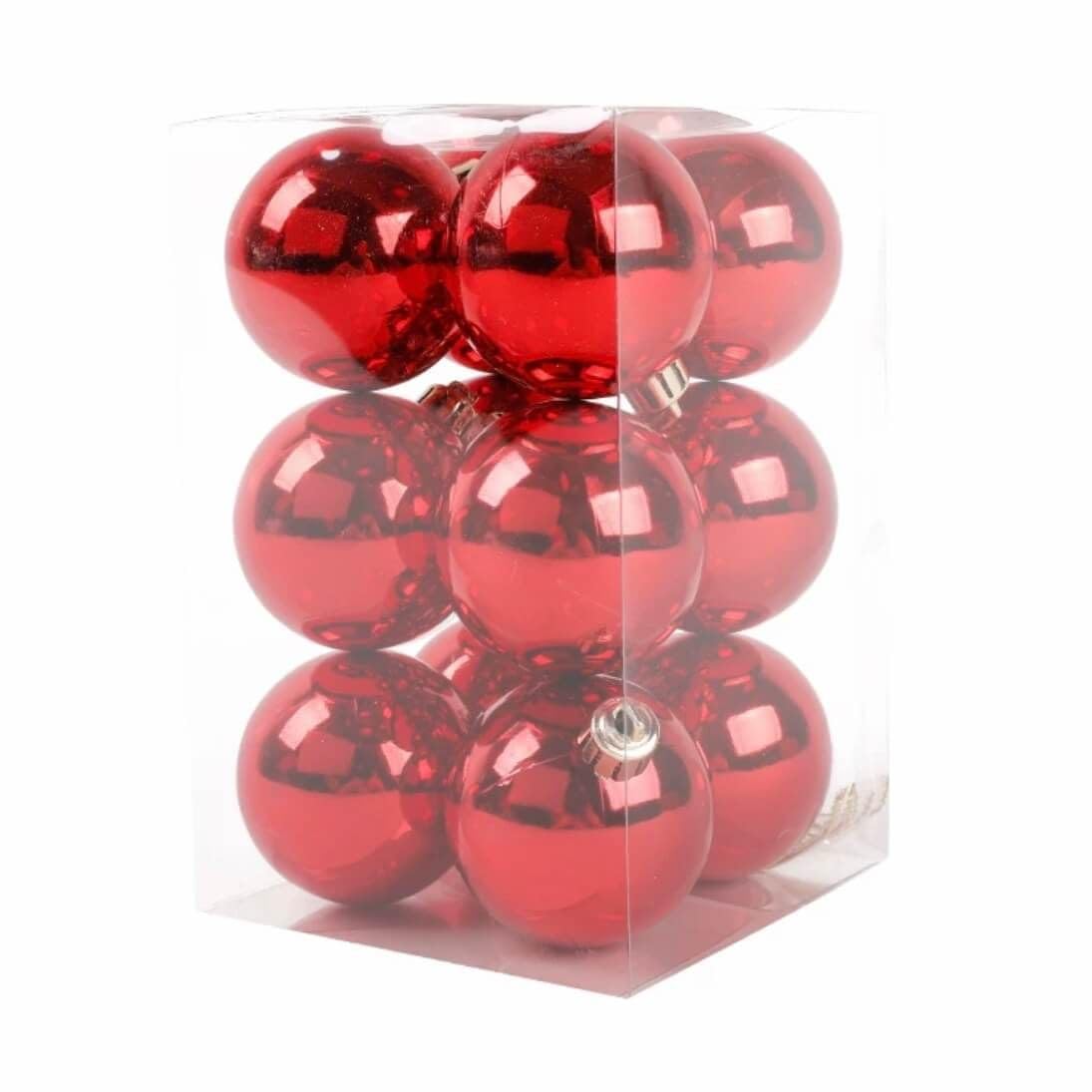 Glossy 3CM Chrome-Plated Christmas Ball Ornaments, Shatproof Decorative Set for Xmas Tree, School, Mall & Holiday Decor(12Pcs,Red) - Medaid International