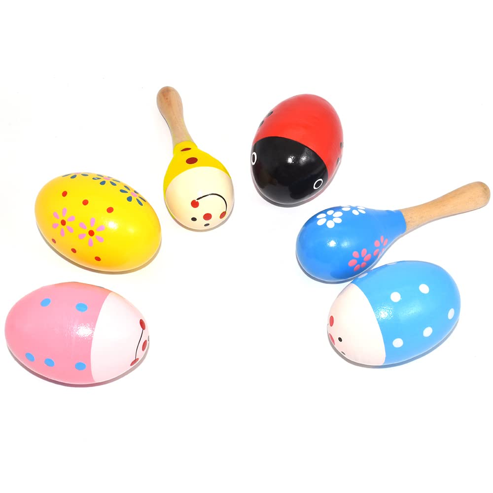 Wooden Easter Eggs Shakers Toys, Maracas Kids Hand Percussion Shakers Percussion Musical for Party Favors Kids Easter Basket Stuffers, 4 Pack Easter Eggs with 2 Shaker Sand Hammer Kit - Medaid International