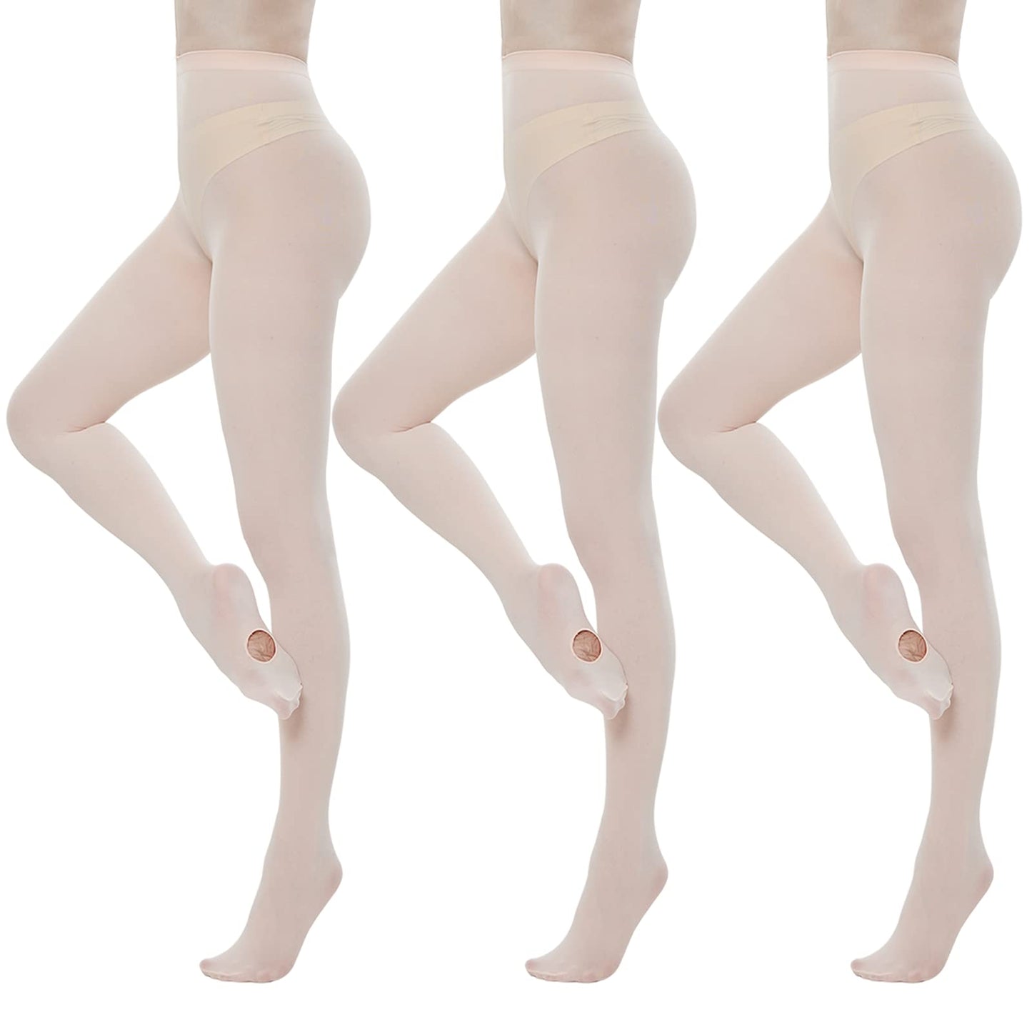 MANZI 3 Pairs Dance Tights for Women Solid Color 40D Comfortable Convertible Opaque Ballet Tights(Ballet Pink S/M) - Medaid International