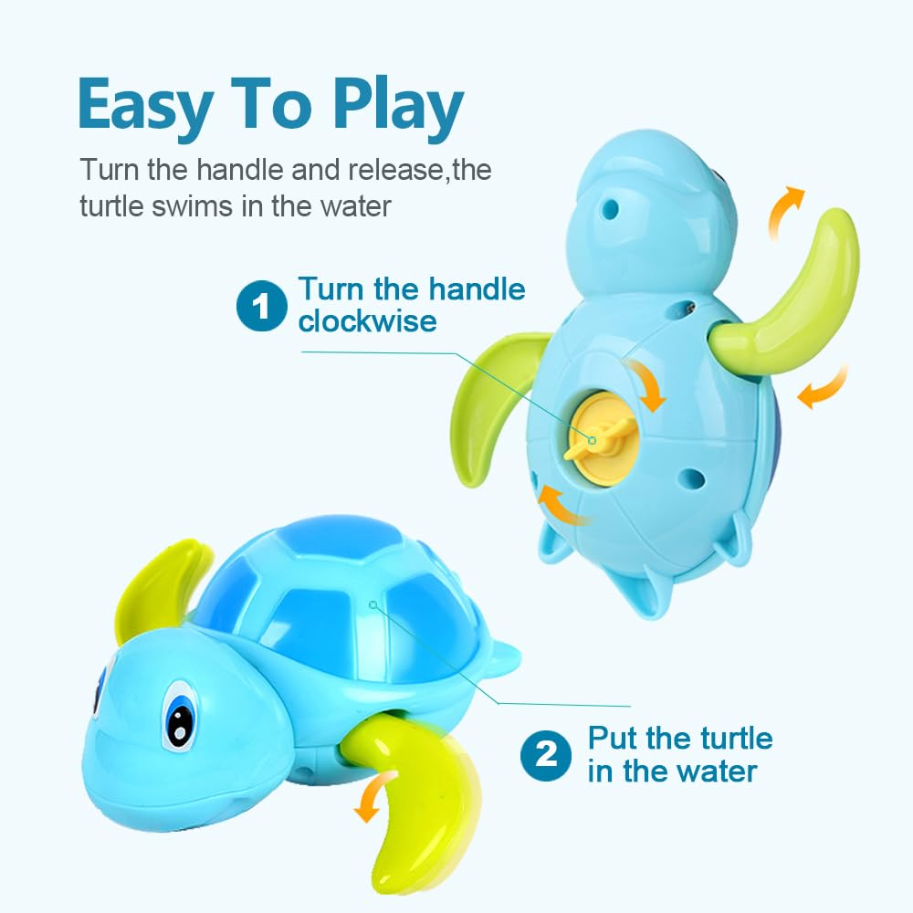 Bath Toys for Toddlers 1 2 3 4 5 Years Old,Pool Toys for Kids,Baby Funny Wind Up Swimming Turtle Bath Toy,Cute Floating Bathtub Water Toys,Gift for Preschool Child Boys Girls (3 Pcs) - Medaid International