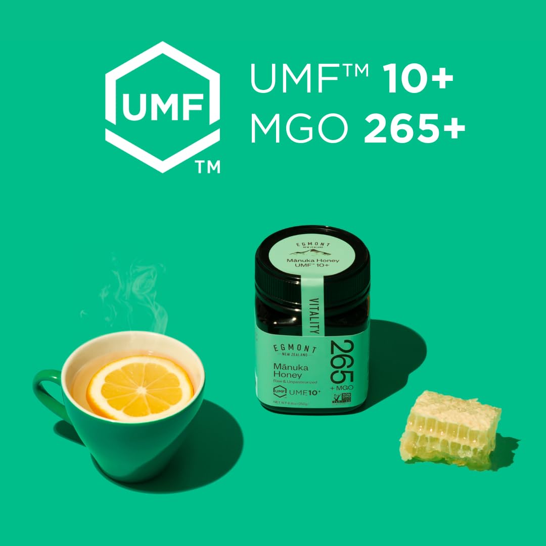 Egmont Honey Raw Manuka Honey MGO 265+ UMF 10+ 8.8oz(250g) NON-GMO, Kosher, Recycled plastic jar, Traceable 100% Pure Authentic New Zealand Honey, UMF & MGO Certified - Medaid International