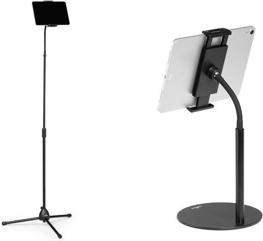 Durable Twist Tablet & Smartphone Table or Floor Stand - Gooseneck 360 Degrees Swivel Mount with Adjustable Height - Compatible with iPhone, Android, iPad, Tablet - Black Tablet & Smartphone Holder - Medaid International