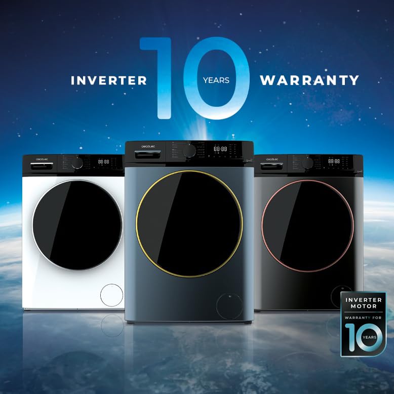 Cecotec - 8 kg Inverter Washing Machine, 1400 RPM, Steam Function, 15 Programs