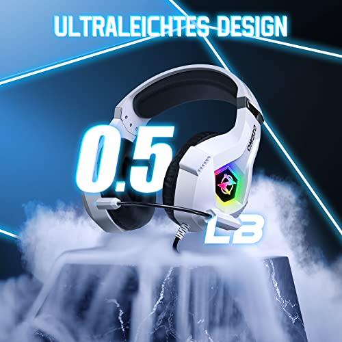 Ozeino - Gaming Headset with 3D Surround Sound, Noise Cancelling, RGB Lights