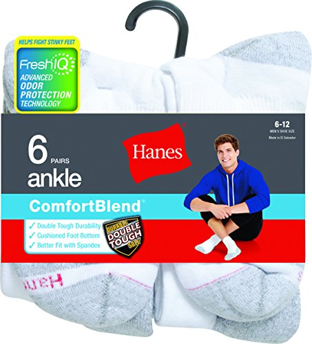 Hanes mens Hanes Men's Performance Ankle Socks, 6-pair Pack casual socks, White, 6 12 US - Medaid International