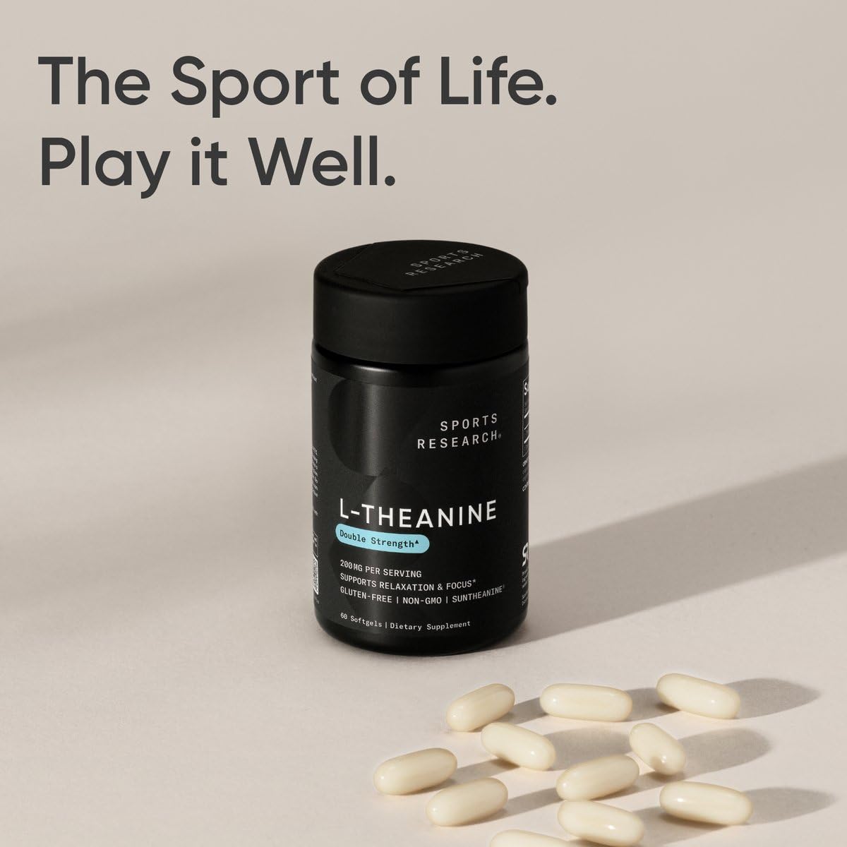Sports Research Double Strength L-Theanine Supplement - Suntheanine Softgels for Focus, Relaxation & Alertness - Non-Drowsy Support Made with Coconut Oil, Non-GMO & Gluten Free - 200mg, 60 Count - Medaid International