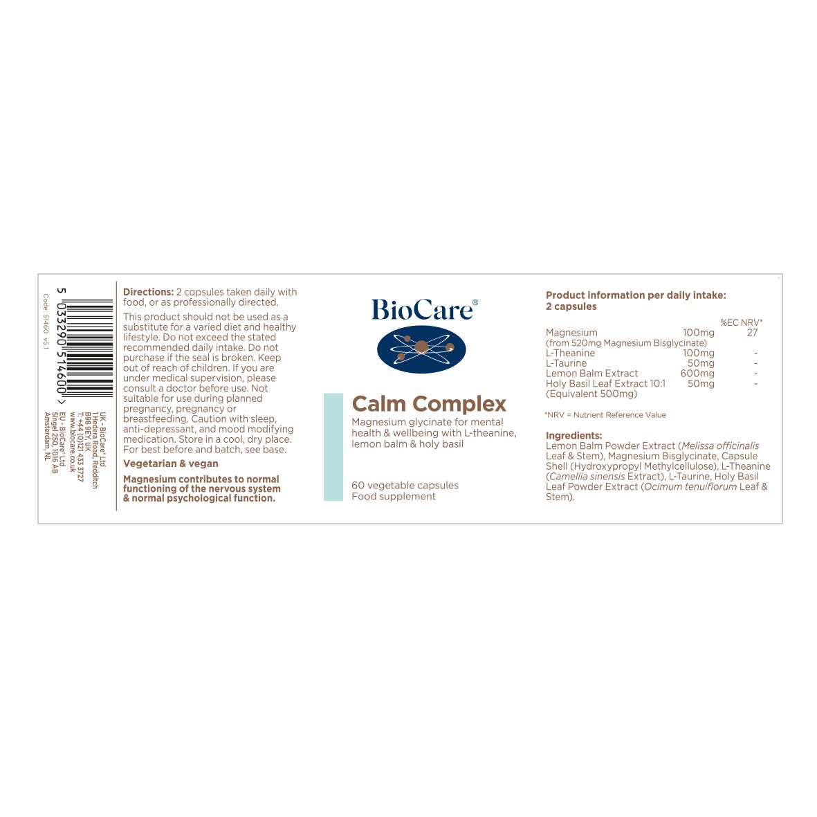 BioCare - Calm Complex 60 Capsules - Medaid International
