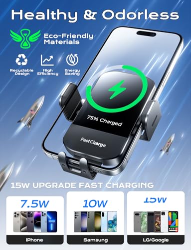CHGeek Wireless Charger Phone Holders for Your Car, 15W Fast Charging Car Phone Holder Mount, Auto Clamping Truck Cradle Phone Mount for Car, Windshield Dashboard Air Vent Holder - Medaid International