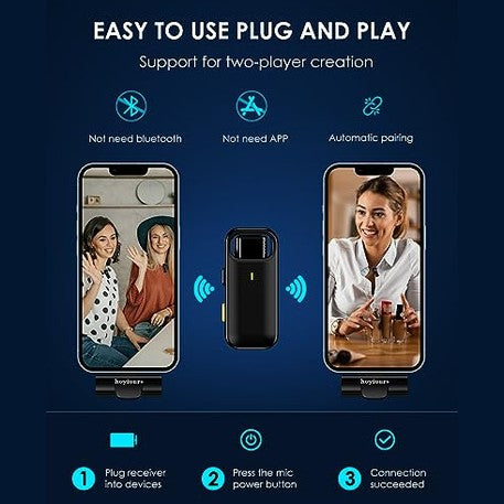 Hoyiours - Lavalier Wireless Microphone for iPhone/iPad, Plug & Play, 10H Battery Life