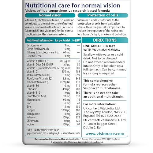 Vitabiotics Visionace Original - Nutritional Multivitamin for Normal Vision | Vitamins A, B2 and Zinc - 30 Tablets - Medaid International