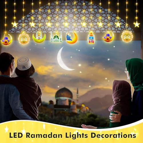 YeahBoom - 114 LED Ramadan Fairy Lights with Remote, 8 Flashing Modes, USB & Battery Powered