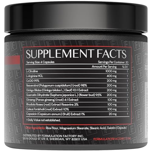 Formulation Factory Heart of Steel: 10-in-1 Metabolic Maximizer Nitric Oxide Supplement, Blood Pressure Support, L Arginine, L Citrulline Natural Pre-Workout: Energy Management 120 Count - Medaid International