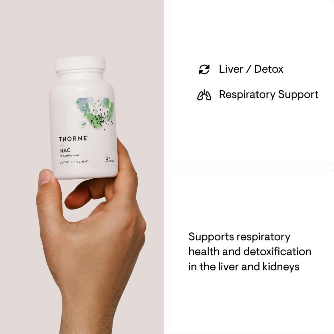 THORNE - NAC - N-Acetylcysteine - 500mg - Supports Respiratory Health and Immune Function*; Promotes Liver and Kidney Detox - 90 Capsules - Medaid International