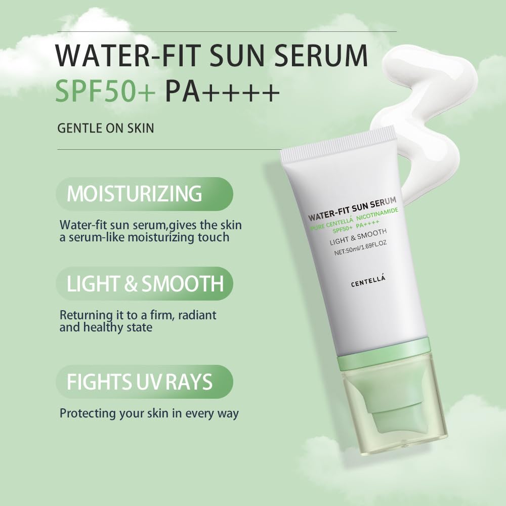 Centella Sunscreen, Hyalu Cica Water Fit Sun Serum, Light Hydrating Face Sunscreen for All Skin Type and UV Defense.(Green) - Medaid International