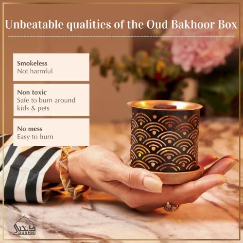Oud Bakhoor Variety Box & Burner by Dukhni | Arabian Oudh Set with Candle Incense Burner | 20 pcs Arabic bukhoor Incense Bricks, 10 Mixed scents | Islamic, Eid & Ramadan Gifts | Home Fragrance - Medaid International