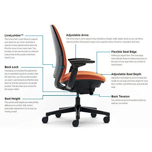 Steelcase Amia Task Chair: Black 3D Knit Back - Black Frame/Base - 4D Adjustable Arms - Standard Carpet Casters - Medaid International