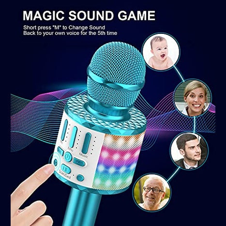 Micqutr - Wireless Bluetooth Karaoke Microphone with LED Lights, Portable Design