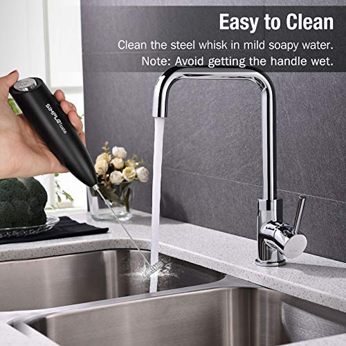 Simpletaste - Handheld Electric Milk Frother with Stainless Steel Whisk & Stand for Creamy Lattes