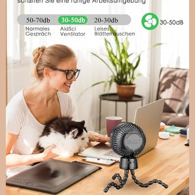 AidSci - 120° Oscillating Stroller Fan, 10000mAh Battery, Super Quiet, 40 Hours Runtime